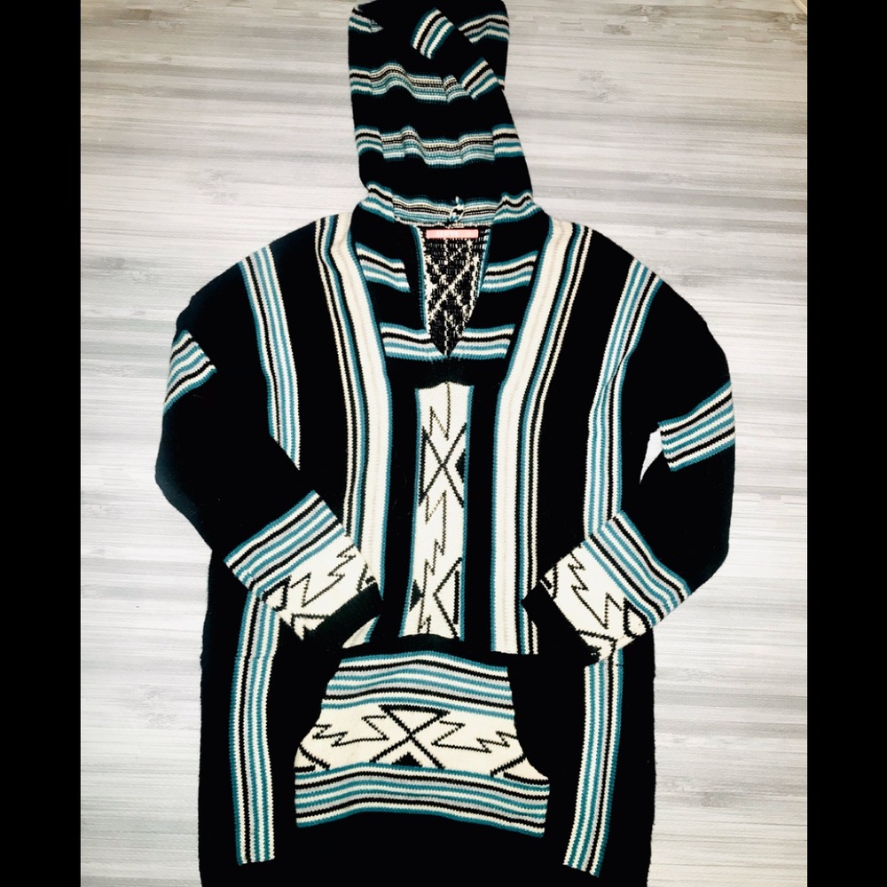Black, white and turquoise Baja Hoodie